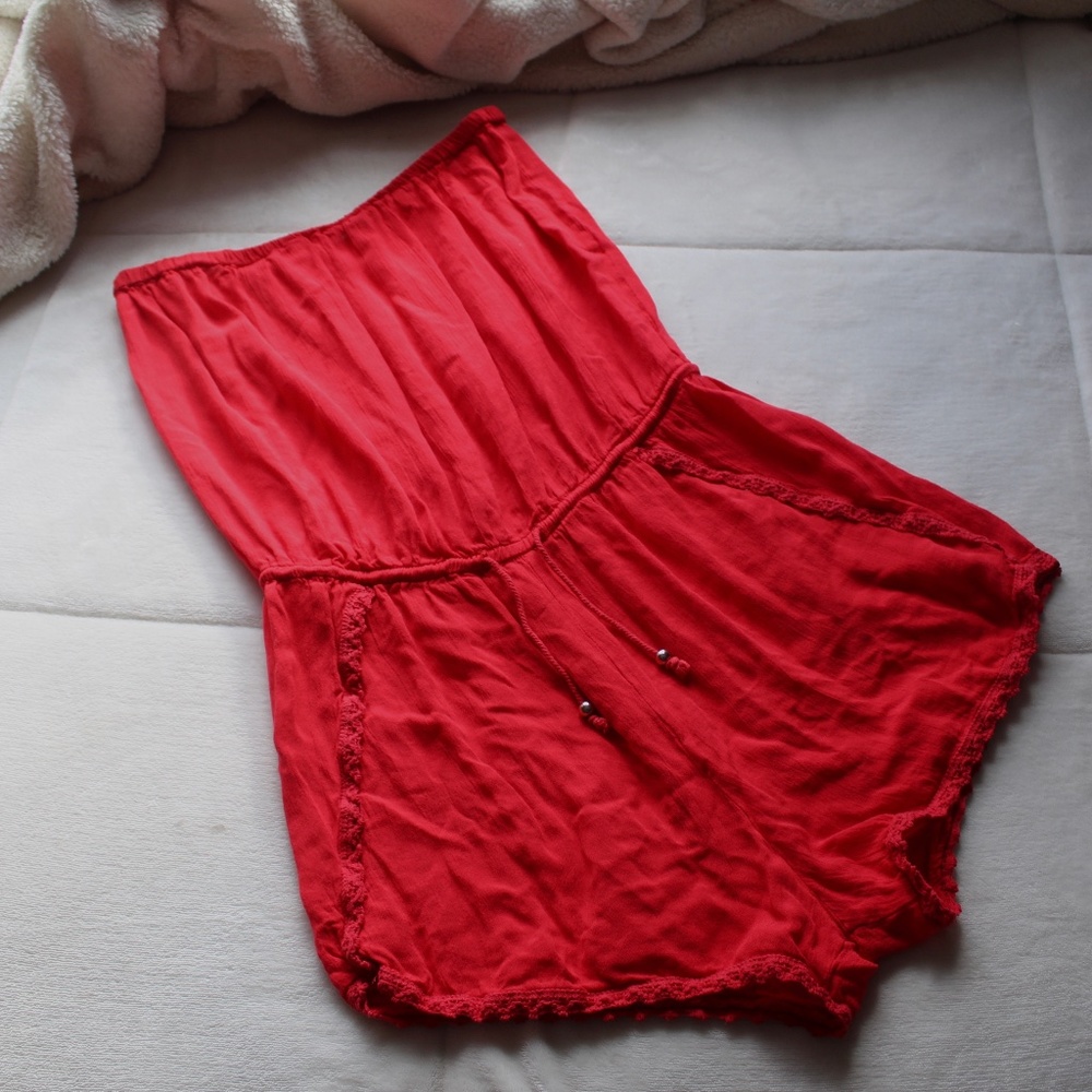 red romper beach coverup
